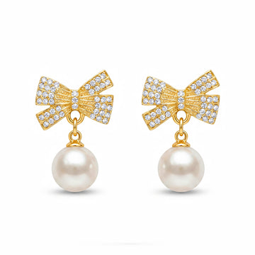 PRAO Earrings Anti-Tarnish Bow With Crystal And Pearl Accents
