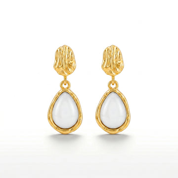 PRAO Earrings Anti-Tarnish Elegant Drop With Opal White Stones