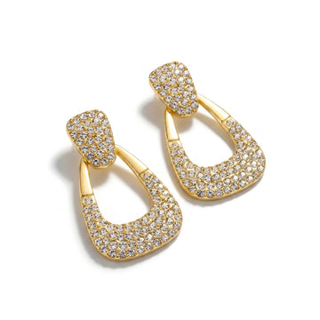 PRAO Earrings Anti-Tarnish Geometric Drop With Clear Rhinestones