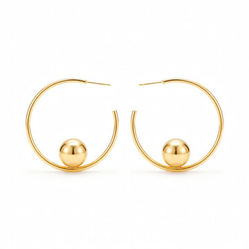 PRAO Earrings Anti-Tarnish Hoops With Sliding Spherical Bead Accent