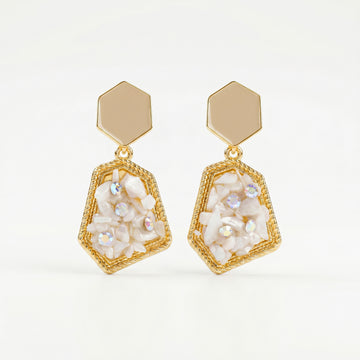 PRAO Earrings Anti-Tarnish Geometric Dangle With Shell Mosaic And Iridescent Accents