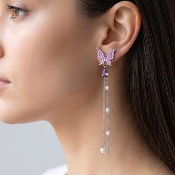 PRAO Earrings Anti-Tarnish Purple Butterfly Drops