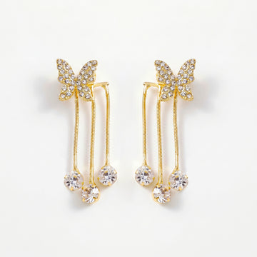 PRAO Earrings Anti-Tarnish Butterfly Tassel Drop With Rhinestones