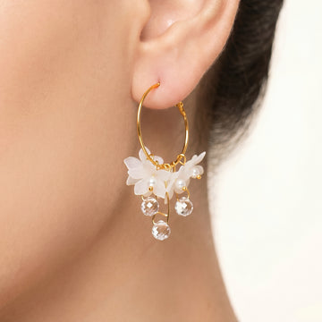 PRAO Earrings Anti-Tarnish White Statement With Floral Petal Drops