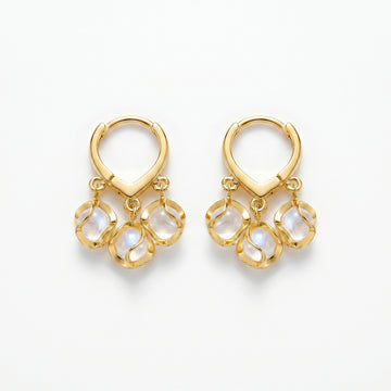 PRAO Earrings Anti-Tarnish Hoops With Three Dangling Opal Charms
