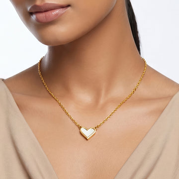 PRAO Necklace Anti-Tarnish Open-Heart Mother-Of-Pearl Pendant