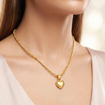 PRAO Necklace Anti-Tarnish Heart Pendant With Bead-And-Bar Chain