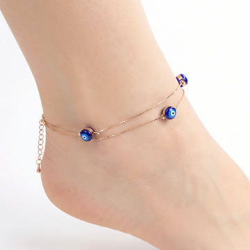 PRAO Anklet Anti-Tarnish Snake Chain With Blue Evil Eye Beads