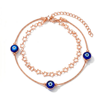PRAO Anklet Anti-Tarnish Star Chain With Blue Evil Eye Beads