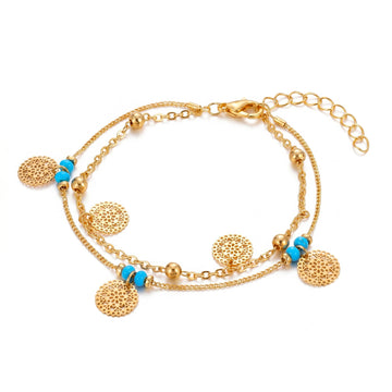 PRAO Anklet Anti-Tarnish Coin Charms And Blue Evil Eye Beads