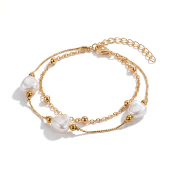 PRAO Anklet Anti-Tarnish Layered With Faux Pearls And Metallic Beads
