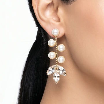PRAO Earrings Anti-Tarnish Drop With Pearl Clusters And Crystal Accents