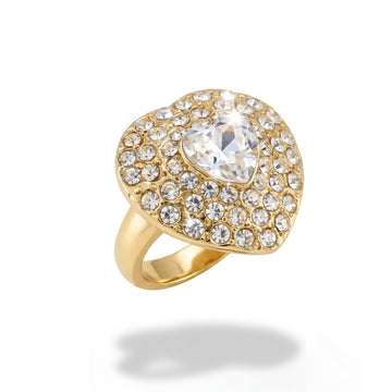 PRAO Ring Anti-Tarnish Heart-Shaped Crystal With Rhinestones (Adjustable Size)