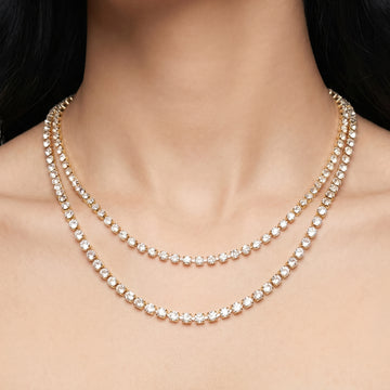 PRAO Necklace Anti-Tarnish Double-Layered With Graduated Crystals