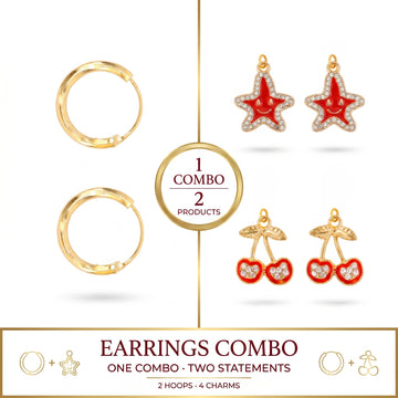 PRAO Combo Pack With Star And Cherry Charm Hoop Earrings