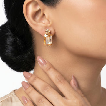 PRAO Earrings Anti-Tarnish Rectangular Champagne Gemstone