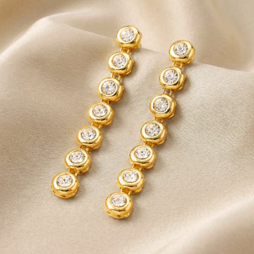 PRAO Earrings Anti-Tarnish Linear Drop With Crystals