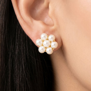 PRAO Earrings Anti-Tarnish Floral Pearl Stud