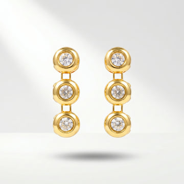 PRAO Earrings Anti-Tarnish Triple-Drop Bezel-Set Crystal