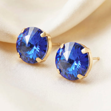 PRAO Earrings Anti-Tarnish Oversized Round Blue Crystal Studs