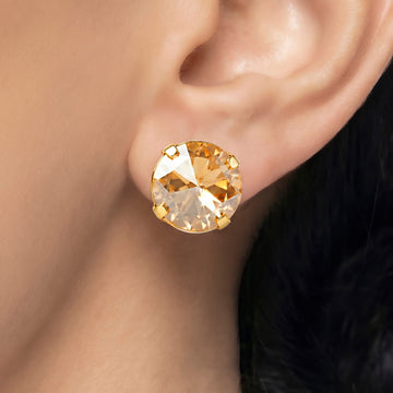 PRAO Earrings Anti-Tarnish Oversized Round Champagne Crystal Studs