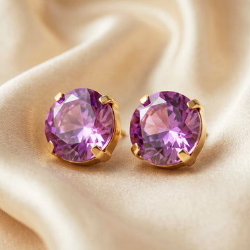PRAO Earrings Anti-Tarnish Oversized Round Purple Crystal Studs
