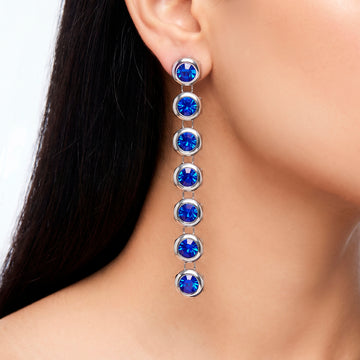 PRAO Earrings Anti-Tarnish Linear Drop With Blue Sapphire Crystals
