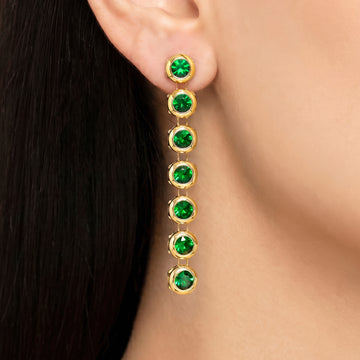 PRAO Earrings Anti-Tarnish Linear Drop With Emerald Crystals