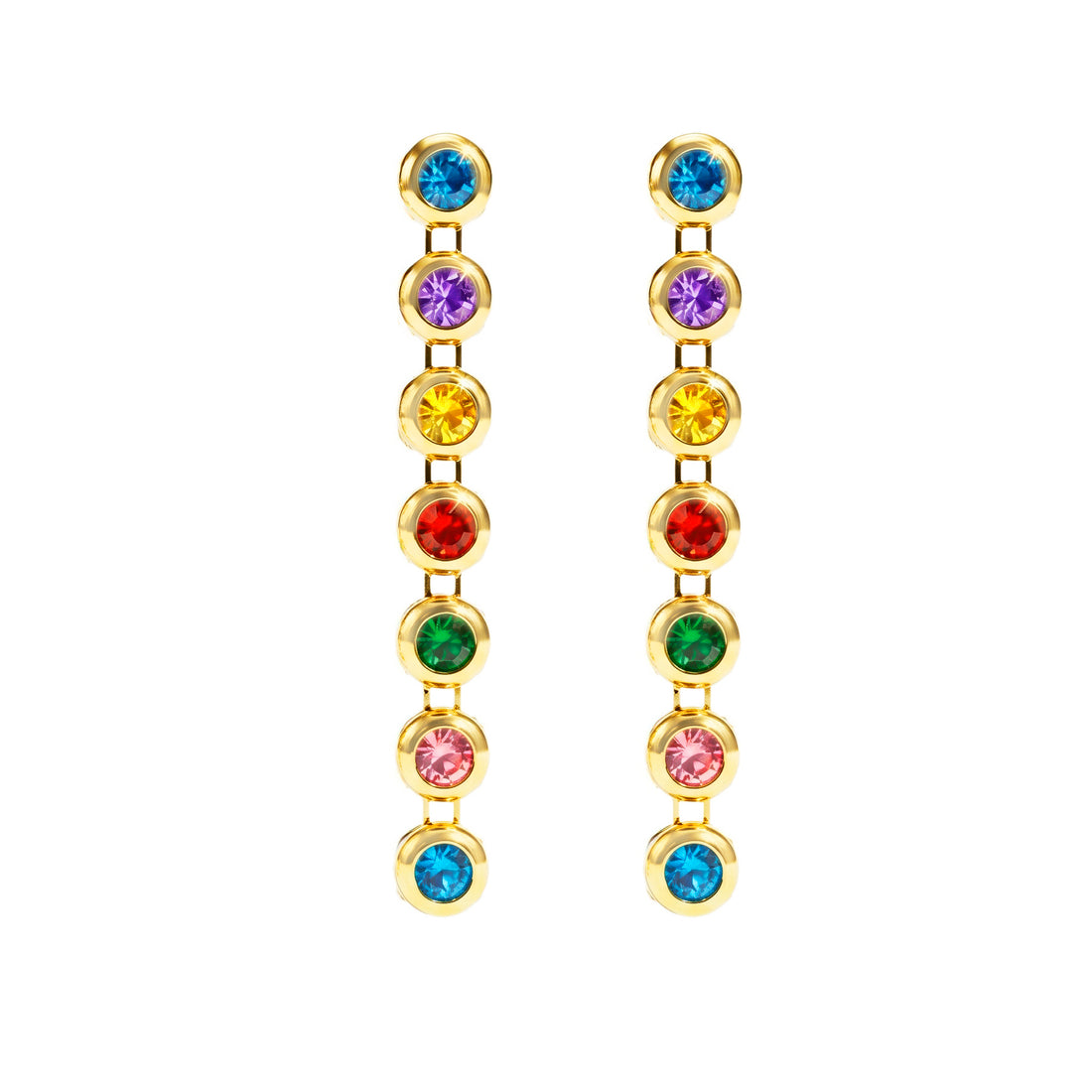 PRAO Earrings Anti-Tarnish Linear Drop With Multicolor Crystals