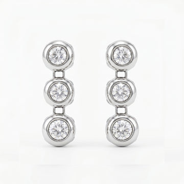 PRAO Earrings Anti-Tarnish Silver Triple-Drop Bezel-Set Crystal