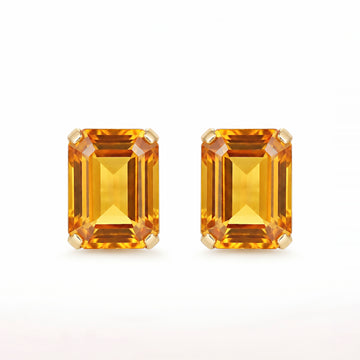 PRAO Earrings Anti-Tarnish Amber Yellow Emerald-Cut Crystal Studs