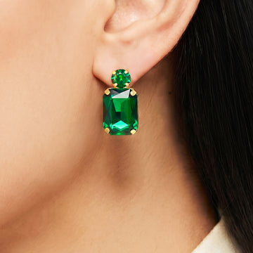 PRAO Earrings Anti-Tarnish Rectangular Emerald Gemstone
