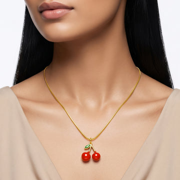 PRAO Necklace Anti-Tarnish Glossy Red Cherry Pendant