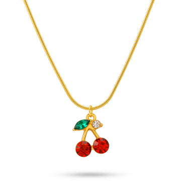 PRAO Necklace Anti-Tarnish Crystal Cherry Pendant