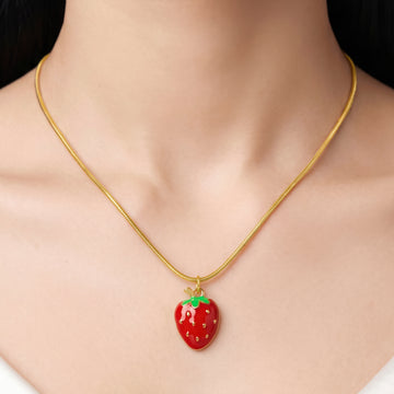 PRAO Necklace Anti-Tarnish Strawberry Pendant On Snake Chain