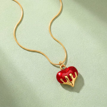 PRAO Necklace Anti-Tarnish Glitter Red Heart Pendant