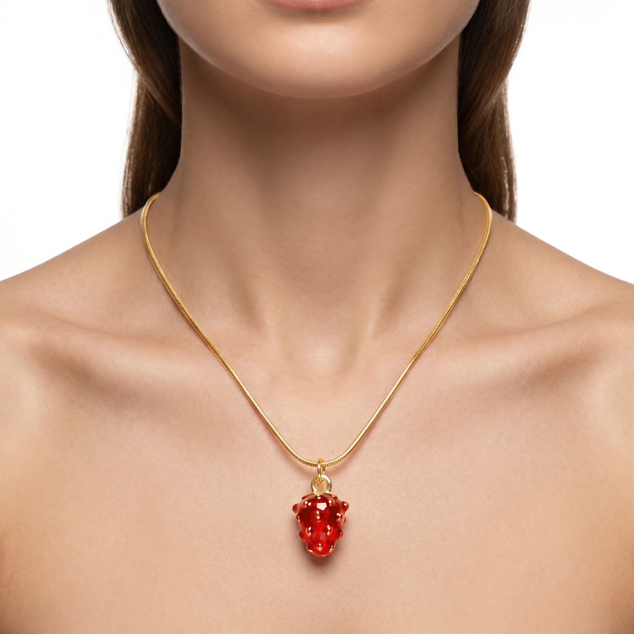 PRAO Necklace Anti-Tarnish Strawberry Pendant On Snake Chain