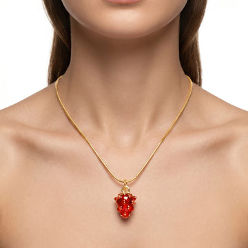 PRAO Necklace Anti-Tarnish Burgundy Glass Strawberry Pendant