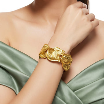 PRAO Bracelet Anti-Tarnish Textured Laurel Leaf Stretch (Adjustable Size)