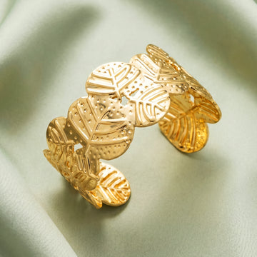 PRAO Bracelet Anti-Tarnish Monstera Leaf Filigree Open Cuff (Adjustable Size)