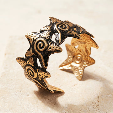 PRAO Bracelet Anti-Tarnish Starfish Spiral Motif Cuff (Adjustable Size)