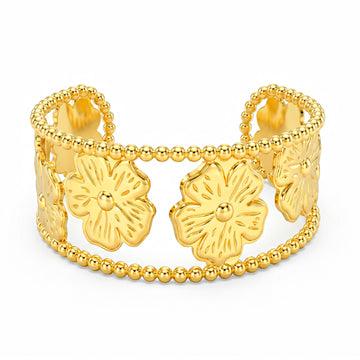 PRAO Bracelet Anti-Tarnish Floral Openwork Cuff (Adjustable Size)
