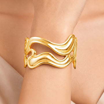 PRAO Bracelet Anti-Tarnish Sculptural Wave Cuff (Adjustable Size)