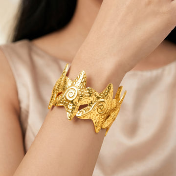 PRAO Bracelet Anti-Tarnish Textured Starfish Cuff (Adjustable Size)