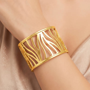 PRAO Bracelet Anti-Tarnish Coral Branch Wide Cuff (Adjustable Size)