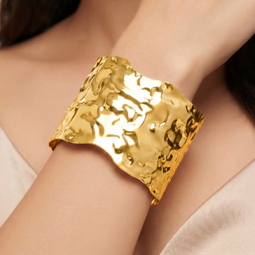PRAO Bracelet Anti-Tarnish Molten Texture Statement Cuff (Adjustable Size)