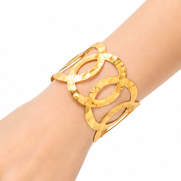 PRAO Bracelet Anti-Tarnish Hammered Oval Link Cuff (Adjustable Size)