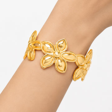 PRAO Bracelet Anti-Tarnish Floral Pattern Cuff (Adjustable Size)