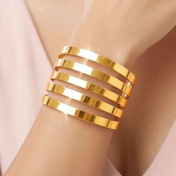 PRAO Bracelet Anti-Tarnish Stacked Look Cuff (Adjustable Size)
