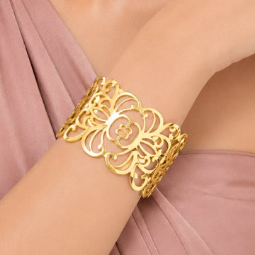 PRAO Bracelet Anti-Tarnish Floral Filigree Cuff (Adjustable Size)